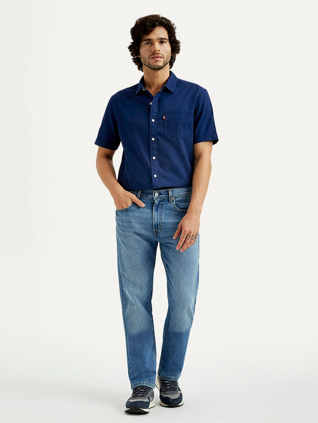 Men's 505 Med Indigo Straight Fit Mid Rise Jeans Minimalist Style Festival Outfit Loose