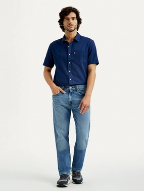 Men's 505 Med Indigo Straight Fit Mid Rise Jeans Minimalist Style Festival Outfit Loose