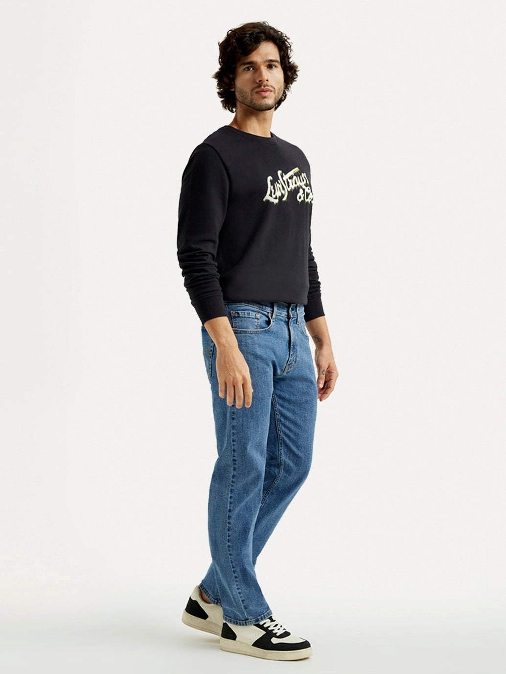Men's 505 Mid Indigo Straight Fit Mid Rise Jeans Anti Static Material Blend Bold Look Parent Style