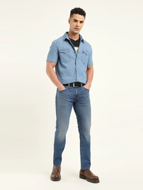 Men's 511 Blue Slim Fit Mid Rise Jeans Comfortable Tailoring Modern Minimalist Rainy Day