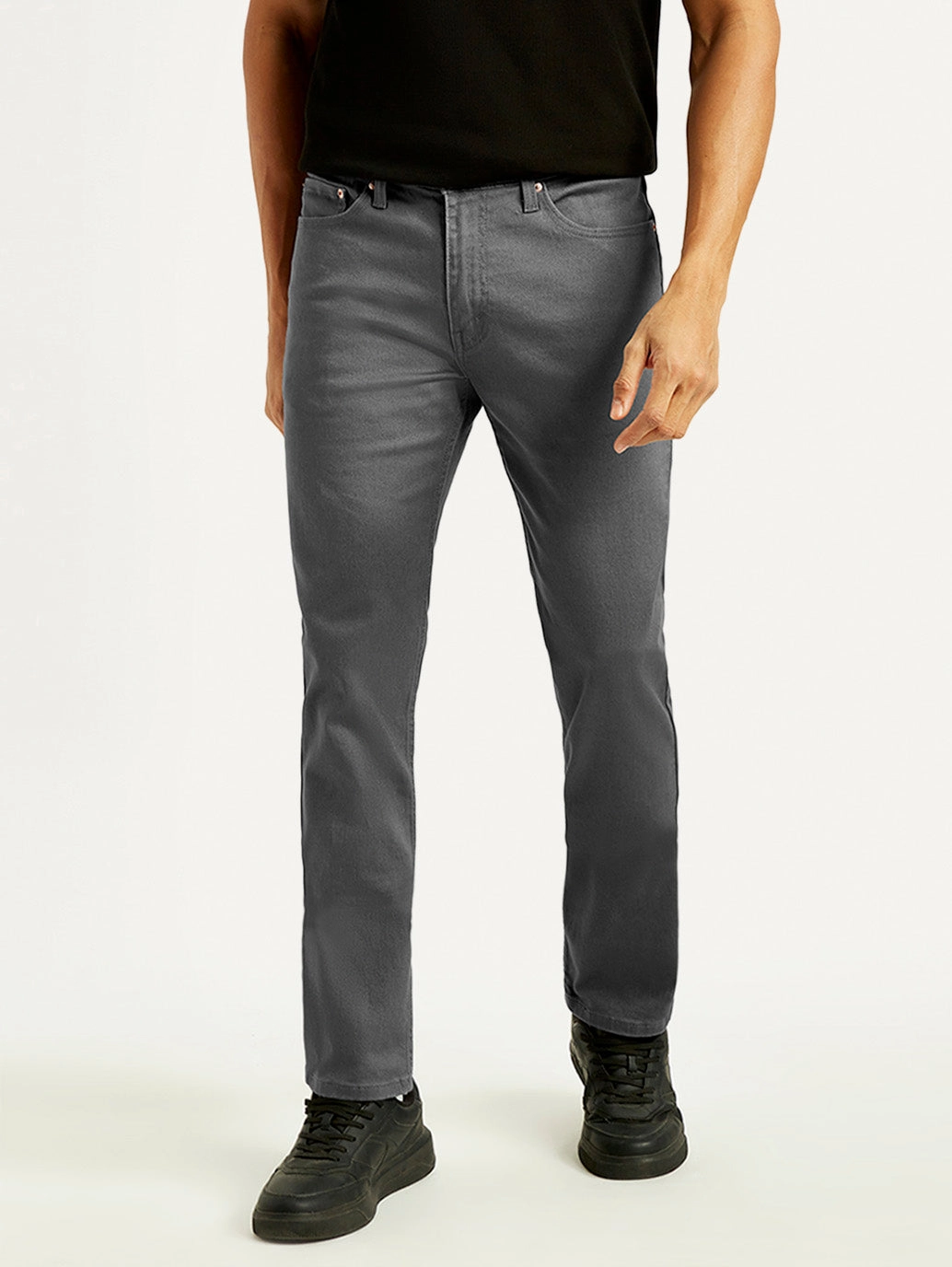 Essential Look Men's 511 Charcoal Grey Overdyed Slim Fit Mid Rise Jeans