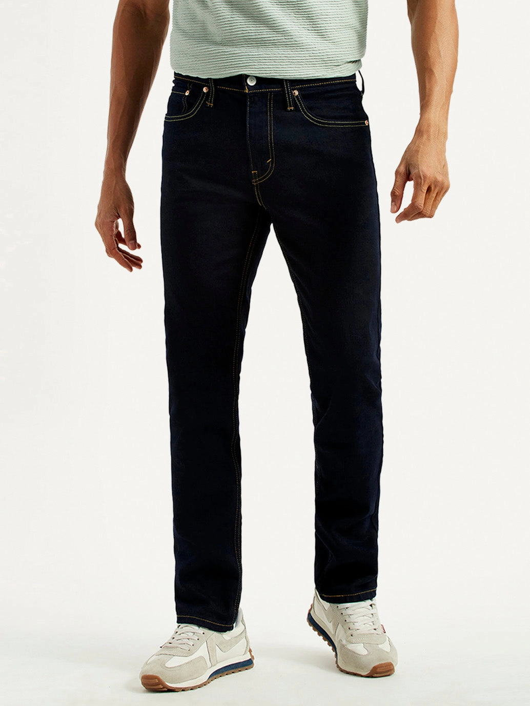 Men's 511 Dark Indigo Slim Fit Mid Rise Jeans Rainy Day Brunch Outfit Non Restrictive Cut