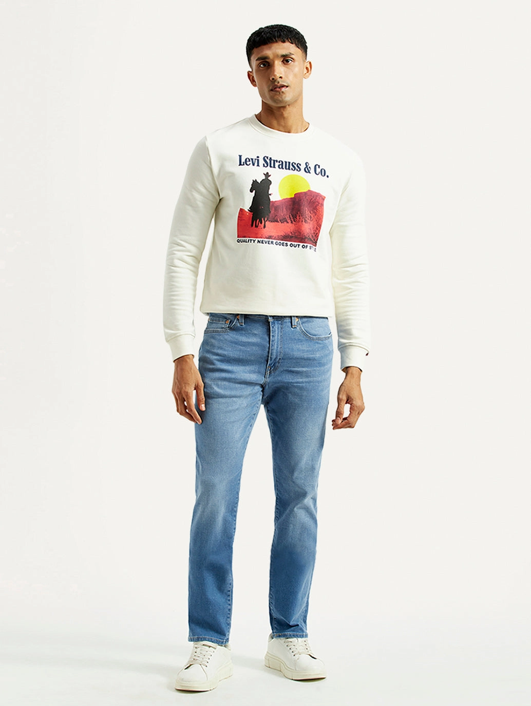 Men's 511 Light Blue Slim Fit Mid Rise Selvedge Jeans Lifestyle Outfit Essential Style