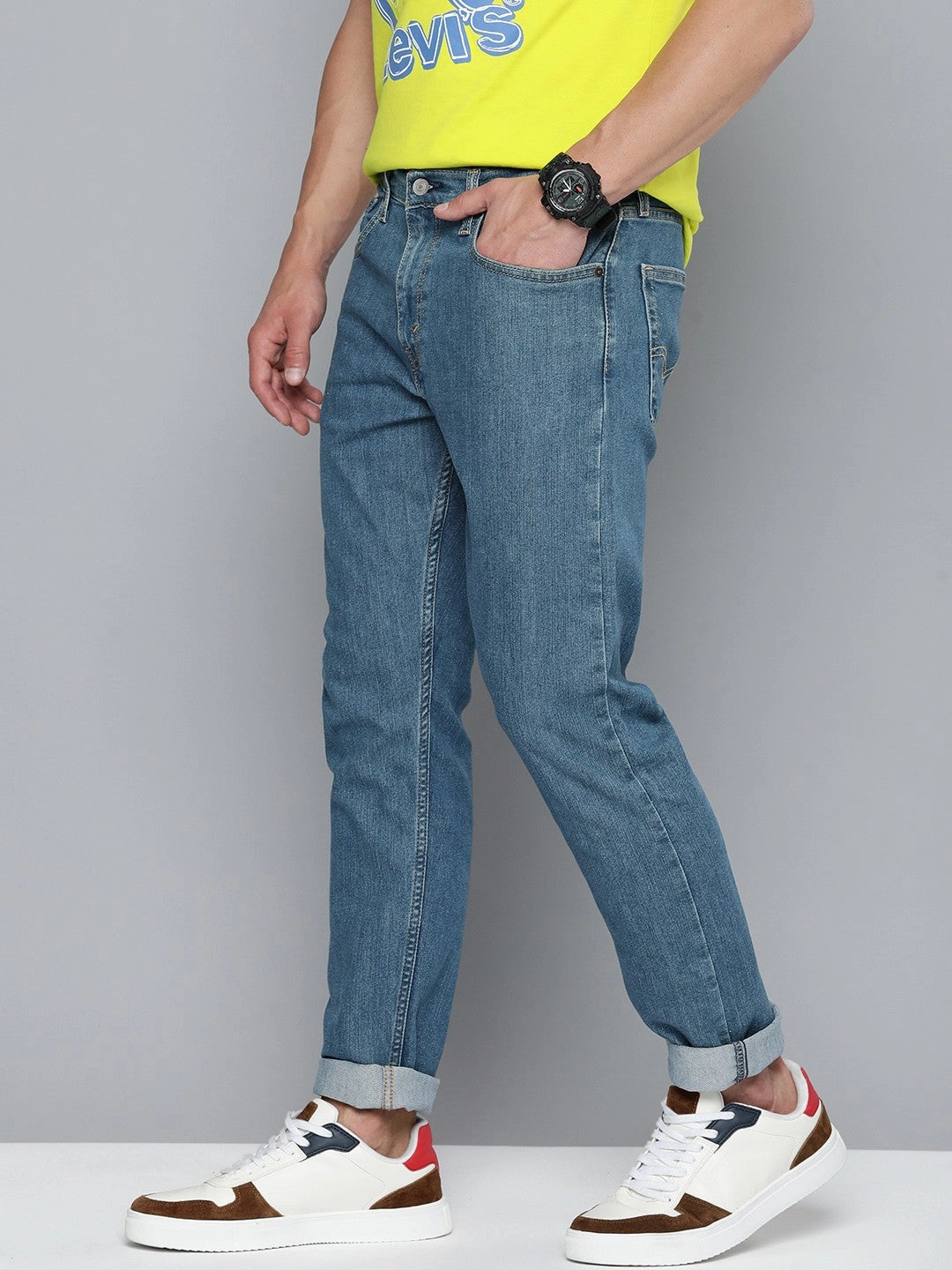 Men's 512 Blue Slim Tapered Fit Mid Rise Jeans Bold Look Parent Style Fresh Attire