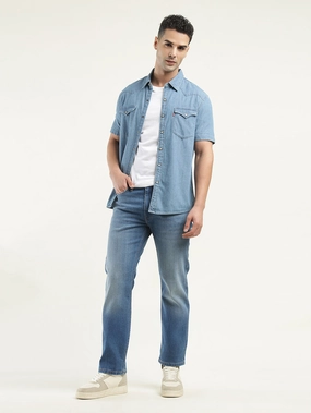 Men's 513 Blue Slim Straight Fit Mid Rise Jeans Weekend Style
