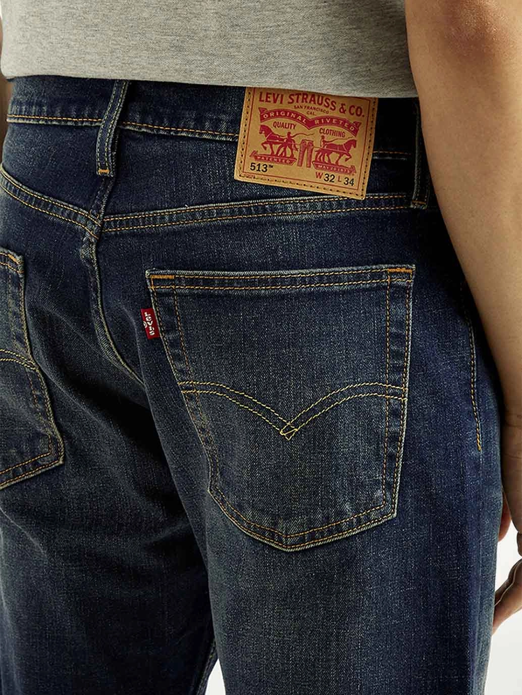 Men's 513 Dark Blue Slim Straight Fit Mid Rise Jeans Fashion Must-Have Relaxed Fit Waist