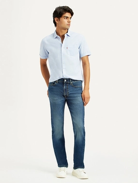 Men's 513 Dark Indigo Slim Straight Fit Mid Rise Jeans Picnic Style Creative Look Minimalist Style