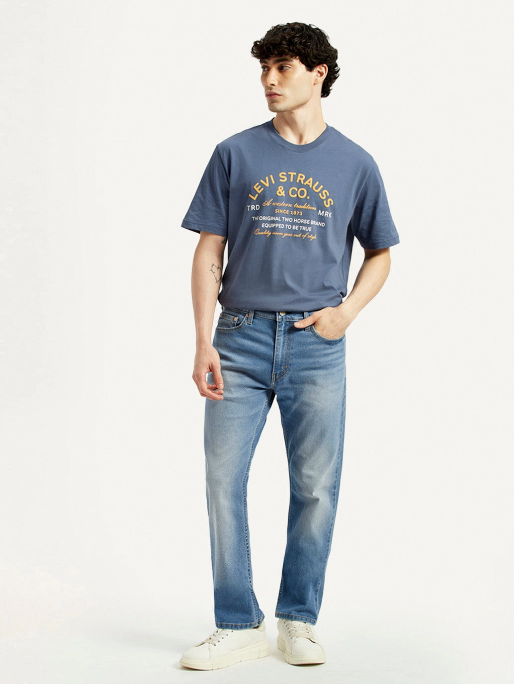 Men's 513 Light Indigo Slim Straight Fit Mid Rise Jeans Stylish Essentials comfortable length