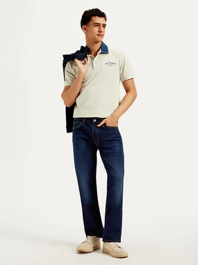 Urban Explorer Picnic Style Weighted Hemline Men's 513 Navy Blue Slim Straight Fit Mid Rise Jeans
