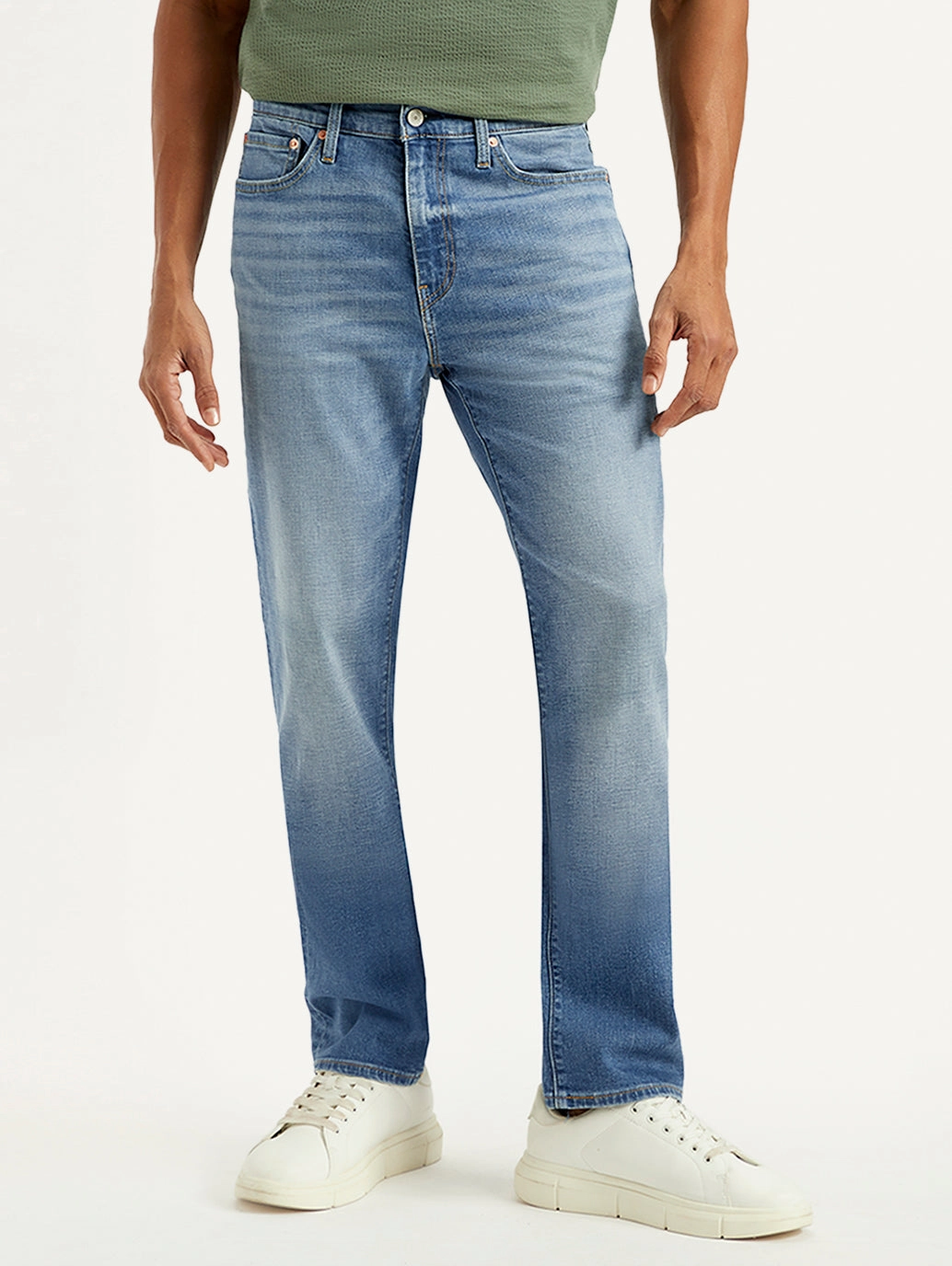 Men's 541 Blue Athletic Tapered Fit Mid Rise Linen Jeans Party Look Luxury