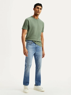Men's 541 Blue Athletic Tapered Fit Mid Rise Linen Jeans Style Statement