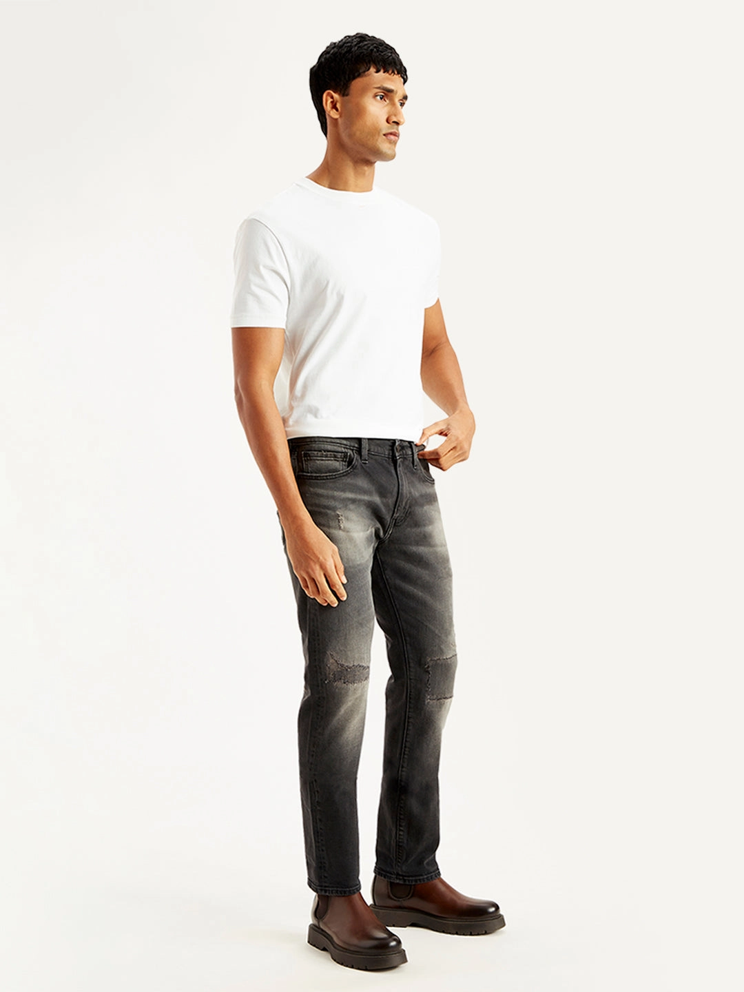 Men's 550'92 Charcoal Grey Loose Fit Mid Rise Jeans Flexible Style Stone Wash Finish