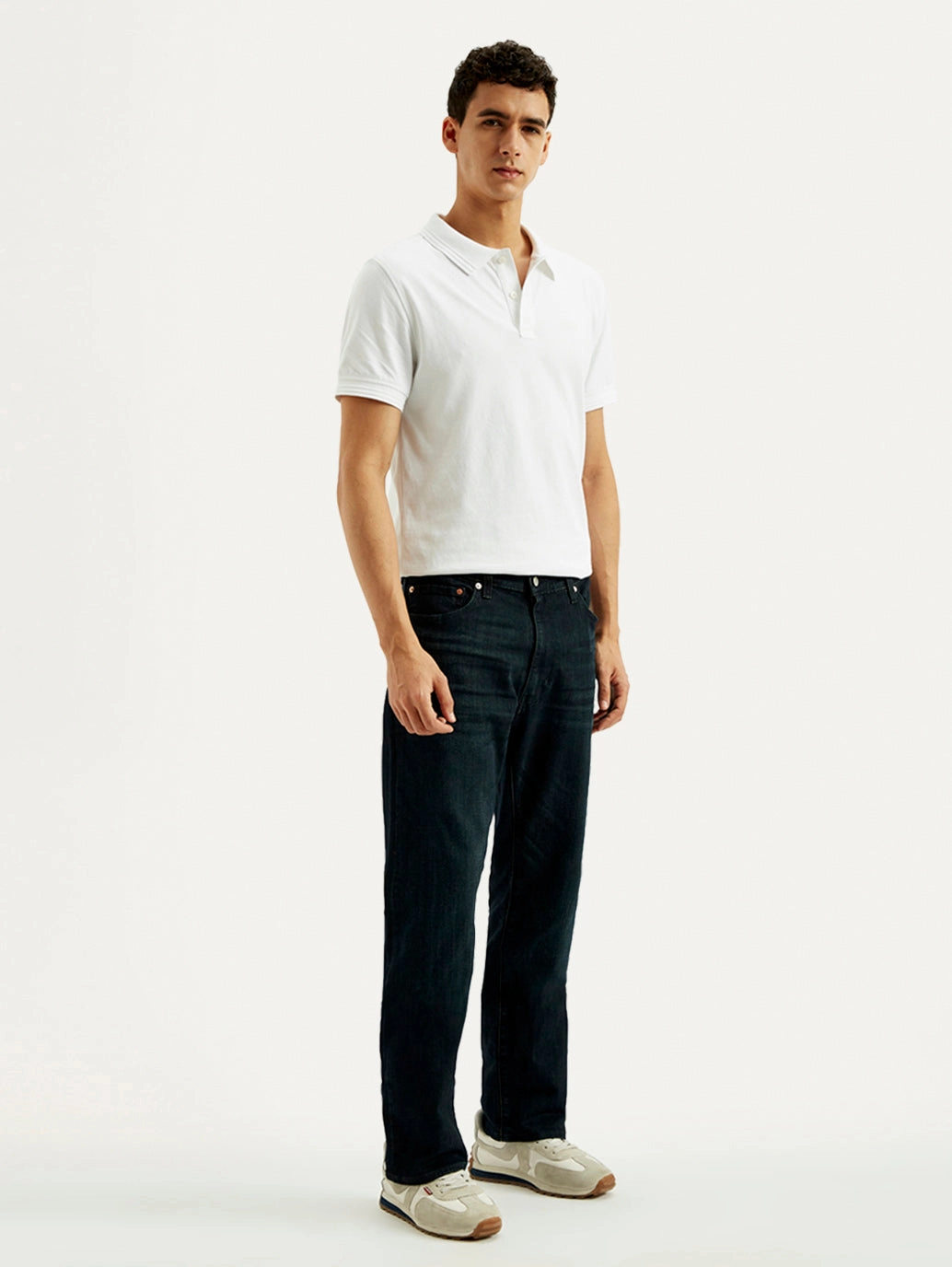 Men's 555 Dark Blue Loose Fit Mid Rise Jeans Luxury Minimalist Vintage Lover Teen Outfit