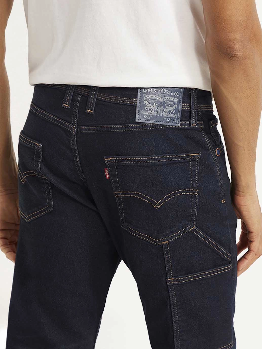 Men's 555 Navy Blue Relaxed Straight Mid Rise Utility  Jeans Casual Morning Stroll