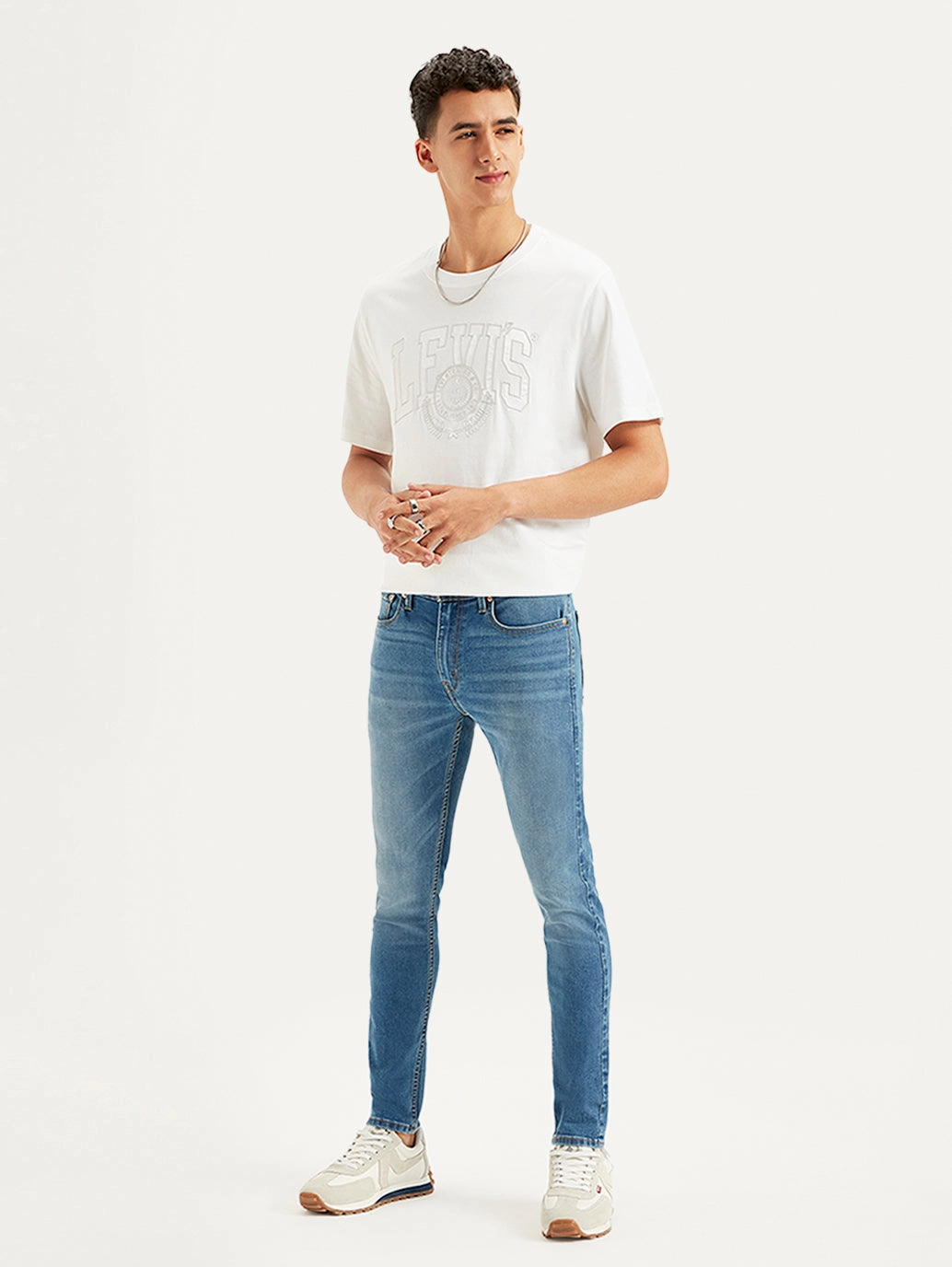 Men's Blue Skinny Fit Mid Rise Jeans Breathable Minimalist Date Night Sunny Vibes