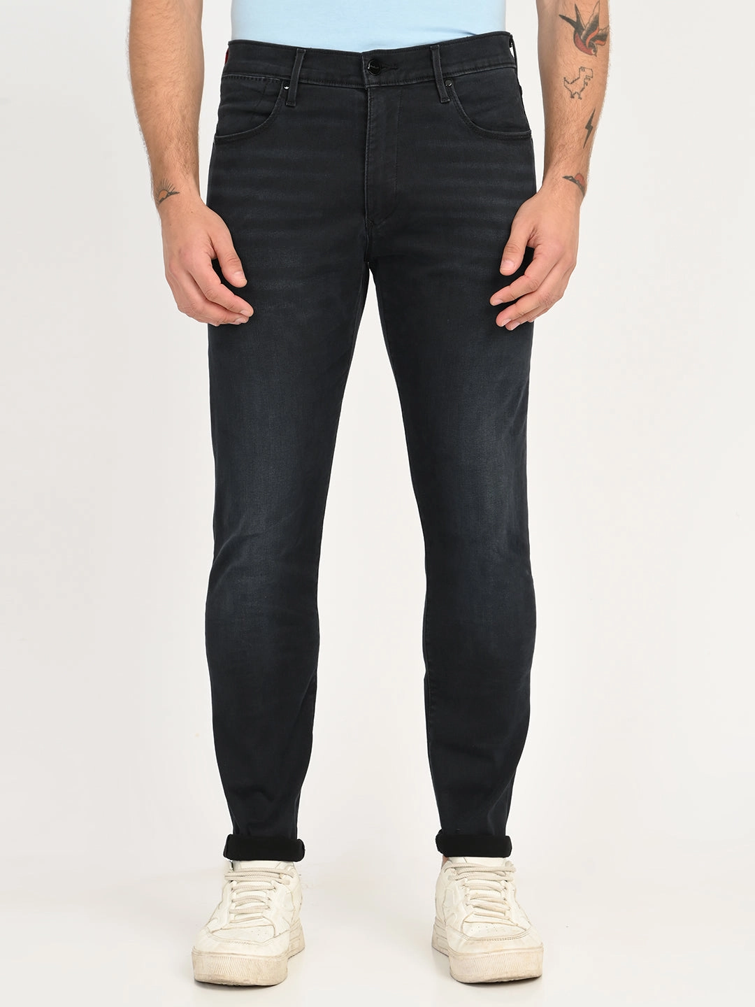 Men's Redloop 512 Charcoal Grey Slim Tapered Fit Mid Rise Jeans Eco Certified Textile Standards Sharp Silhouette
