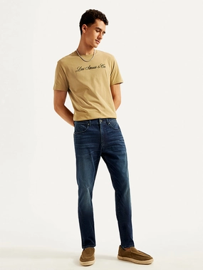 Men's Redloop 512 Dark Blue Slim Tapered Fit Mid Rise Jeans Youth Style Student Outfit