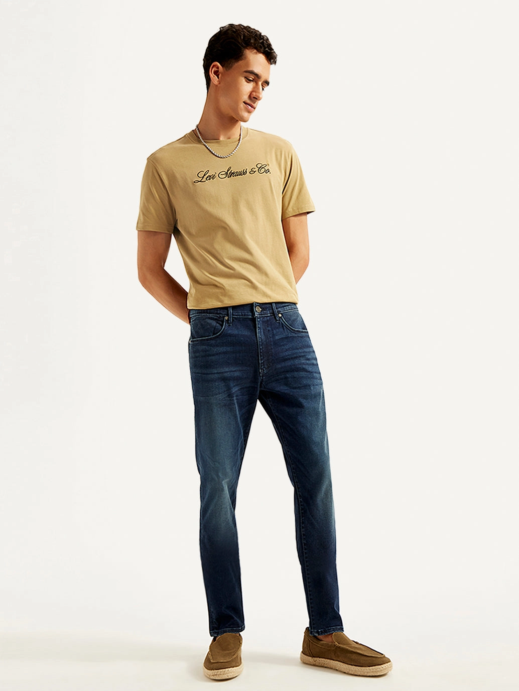 Men's Redloop 512 Dark Blue Slim Tapered Fit Mid Rise Jeans Artist Vibe Work Meeting Casual Classic Wear Morning Stroll