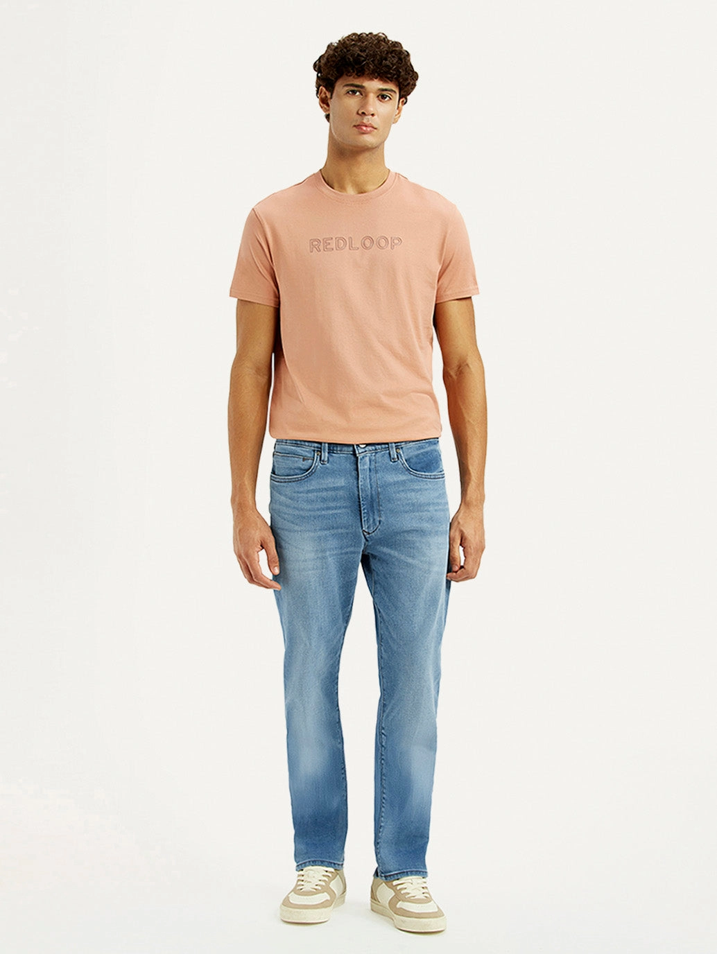 Timeless Design Men's Redloop 513 Light Blue Slim Straight Fit Mid Rise Jeans