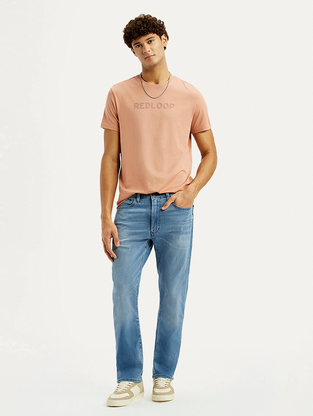Brunch Outfit Night Out Men's Redloop 513 Light Blue Slim Straight Fit Mid Rise Jeans