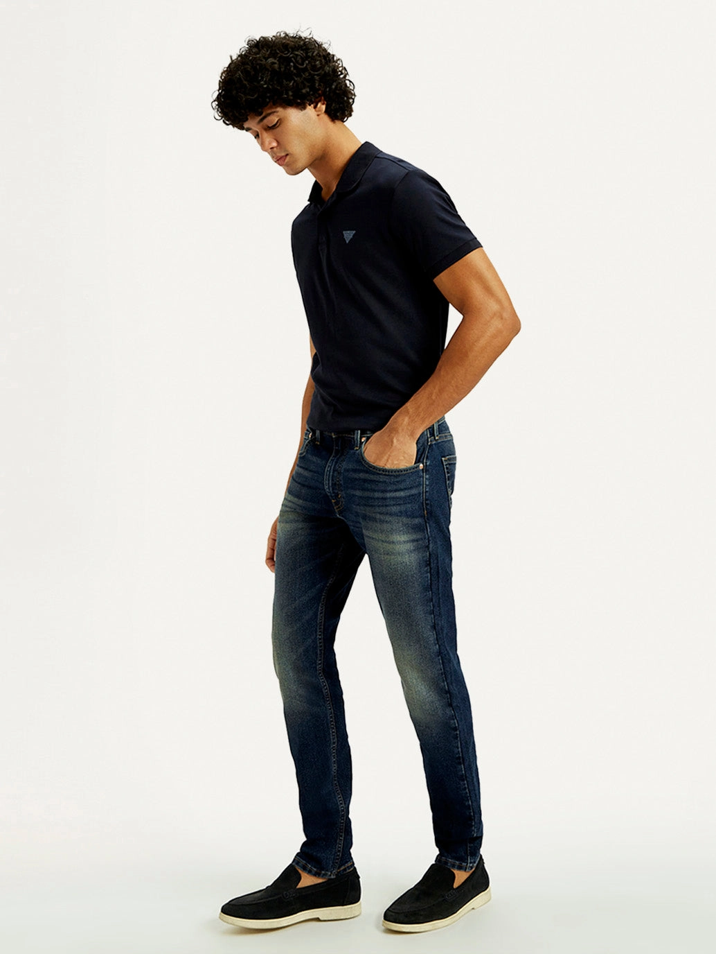Men's Tinted 512 Med Indigo Slim Tapered Fit Mid Rise Jeans Perfect Length Design Work Outfit