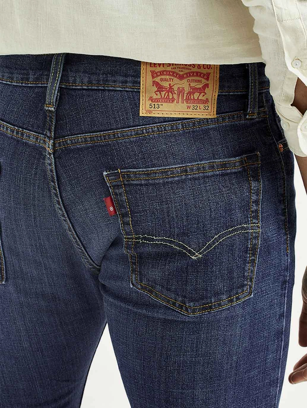 Stylish Silhouette Smooth Road Trip Men's Tinted 513 Med Indigo Slim Straight Fit Mid Rise Jeans