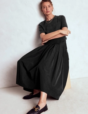 Wrap Closure Valentina Taffeta Midi Skirt-Black