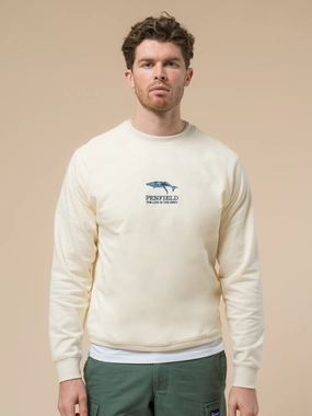 Penfield Mens Embroidered Retro Whale Sweatshirt in Vanilla Ice Polka Dot