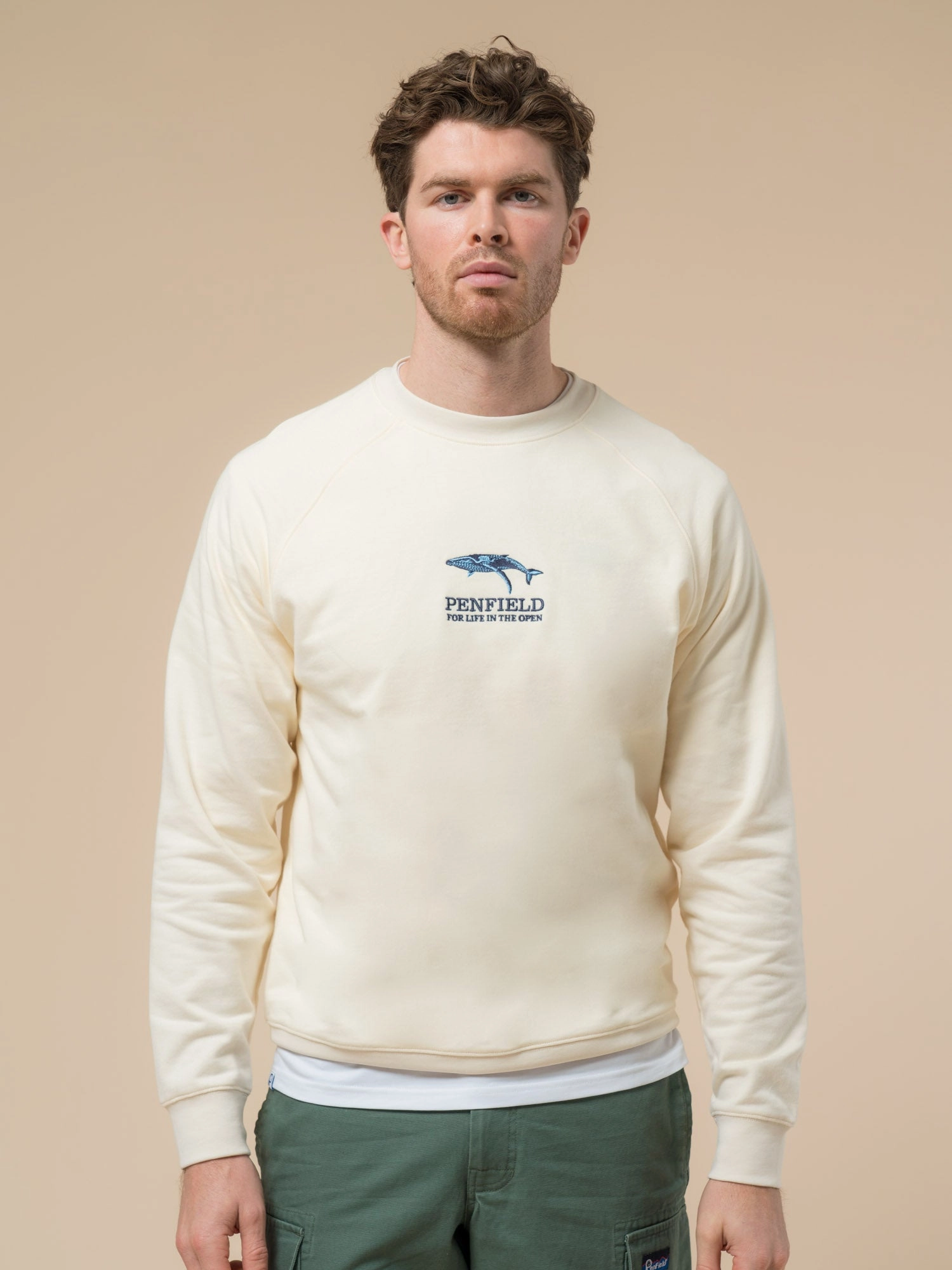 Comfortable Design non hooded Penfield Mens Embroidered Retro Whale Sweatshirt in Vanilla Ice