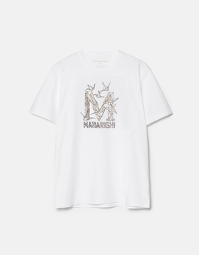 1592 Origami Crane M S/S T-Shirt White MultiPanelDesign Textured Weave Pattern
