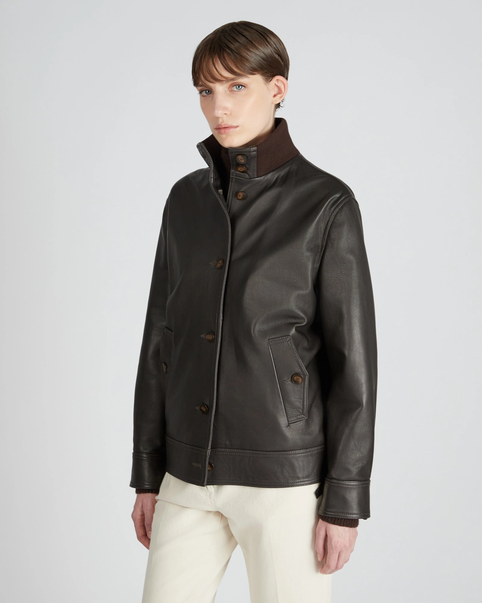 Lambskin nappa leather regular fit bomber jacket Bonded Collars Ergonomic Mobility Cut