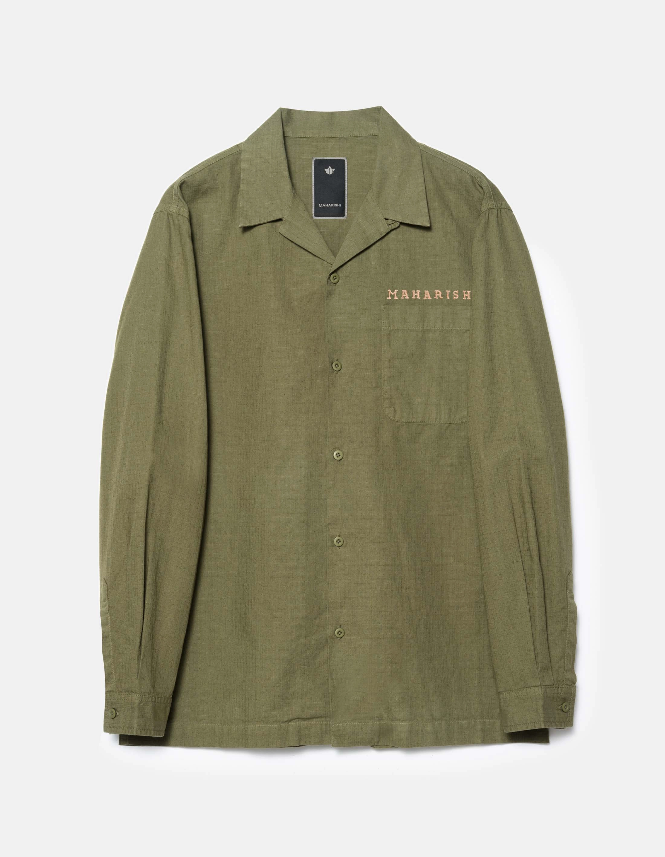 Casual Style Sporty Appeal 7089 Bering Strait Embroidered L/S Camp Collar Shirt Olive OG-107F