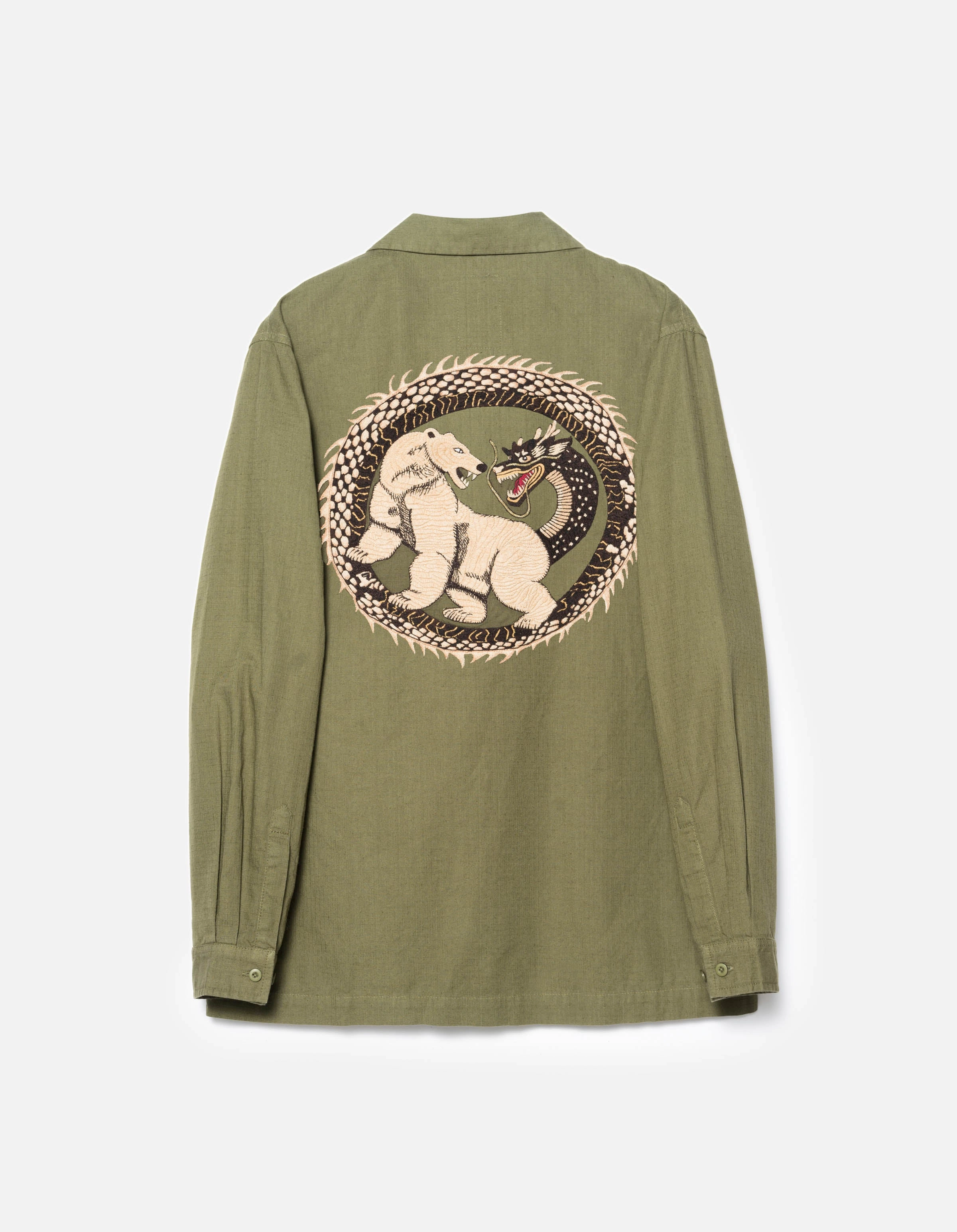Odor Control Fabric 7089 Bering Strait Embroidered L/S Camp Collar Shirt Olive OG-107F