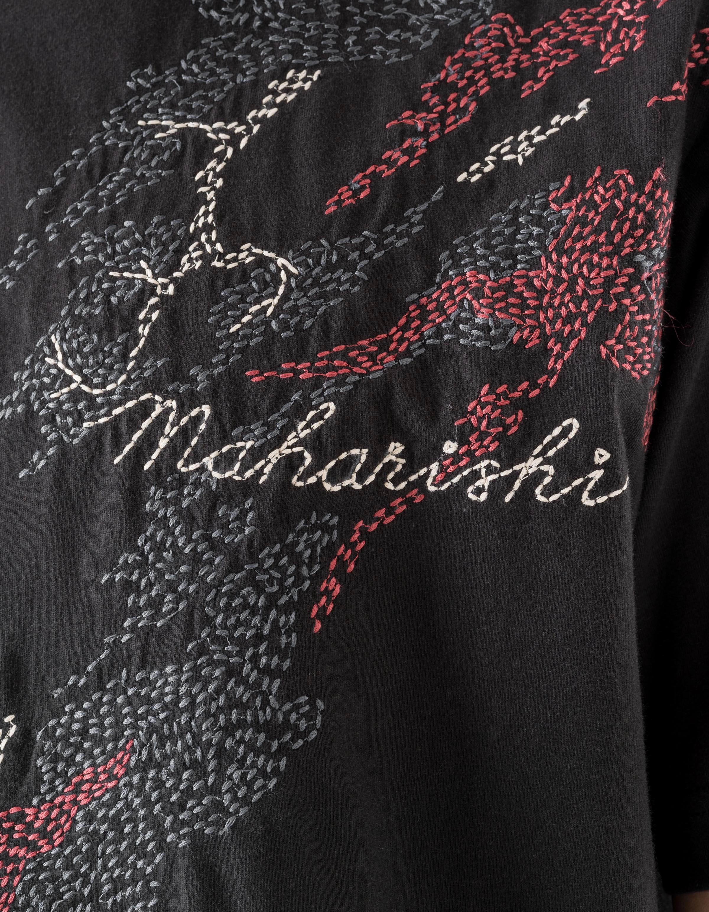 Stretchy Top Flexible Design 6217 Sashiko Bonsai S/S T-Shirt Black