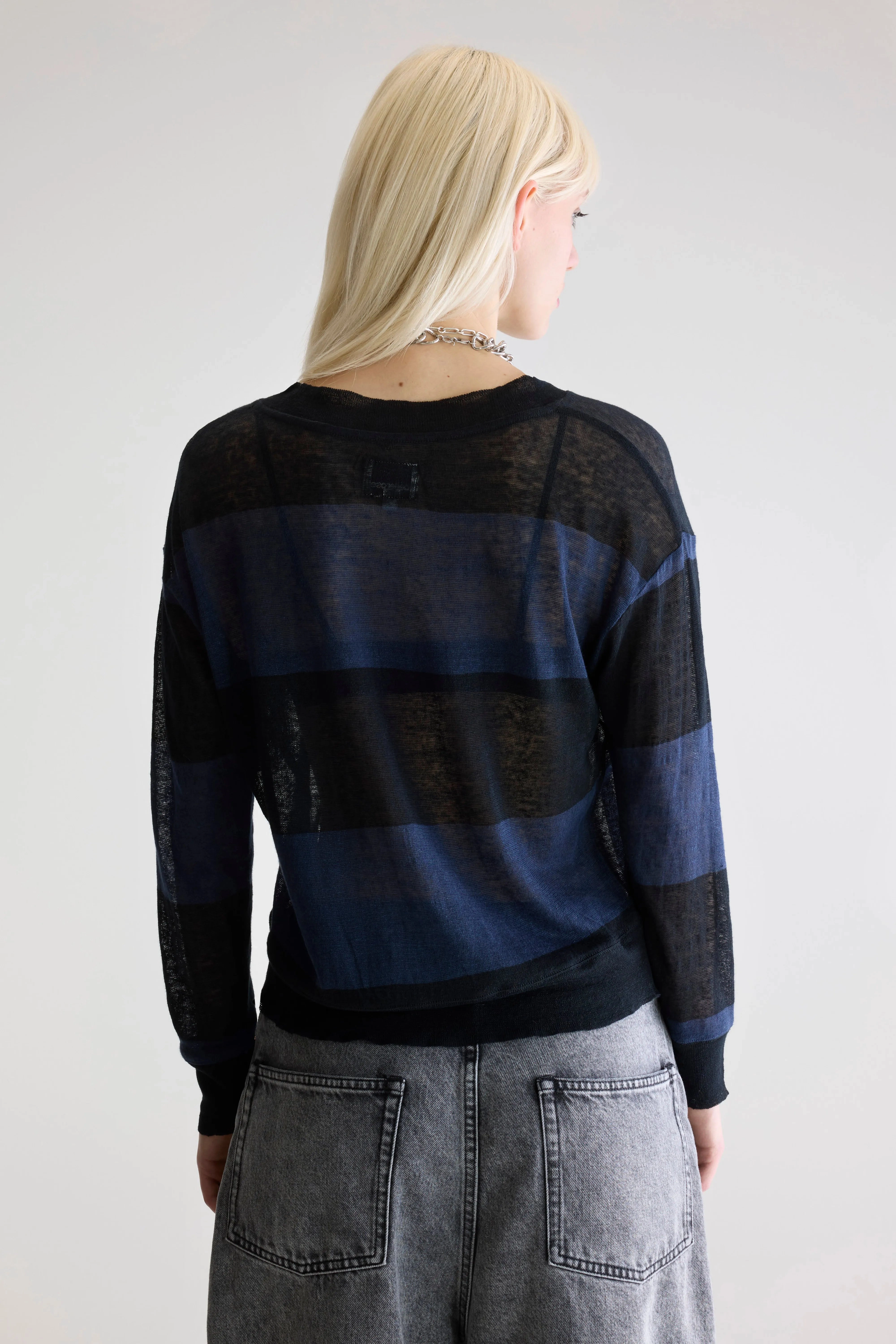 Senia relaxed t-shirt (252 / W / STRIPE B) Layered Collar System Wrinkle Resistant