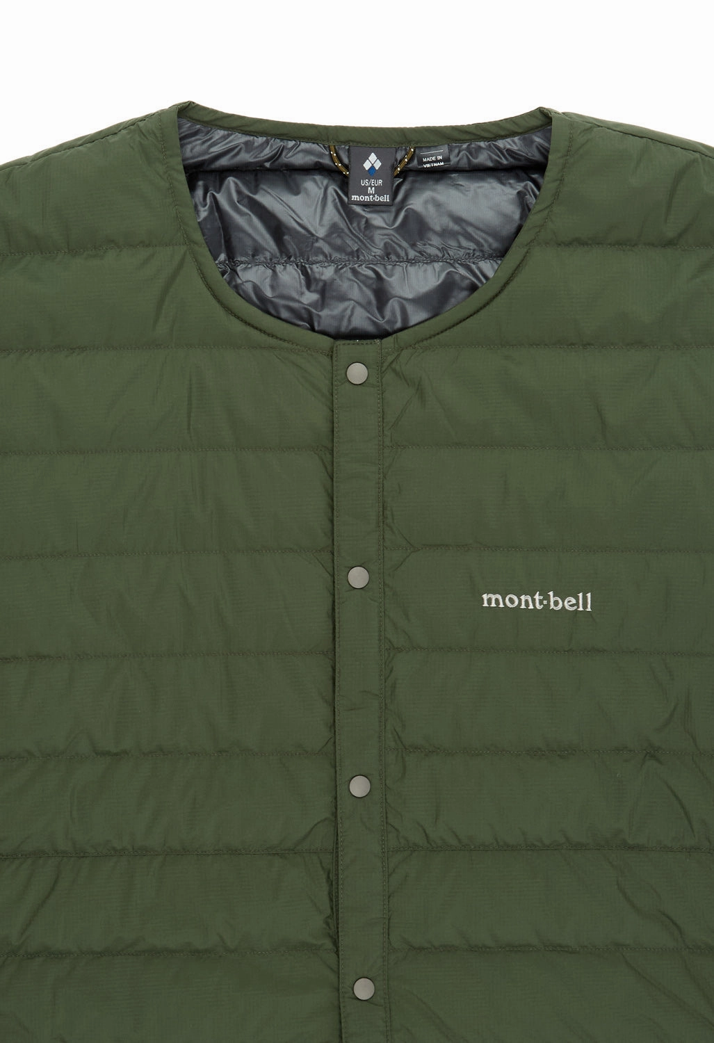 Montbell Men's Superior Down Round Neck Jacket - Dark Green Layered Hem Design