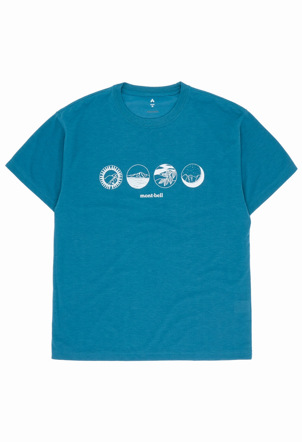 Casual Elegance Breathable and Comfortable Montbell Men's Wickron Mountain Scenes T-Shirt - Blue Green