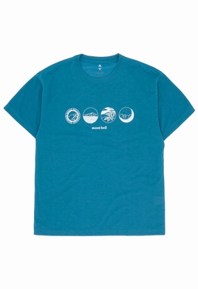 Casual Elegance Breathable and Comfortable Montbell Men's Wickron Mountain Scenes T-Shirt - Blue Green