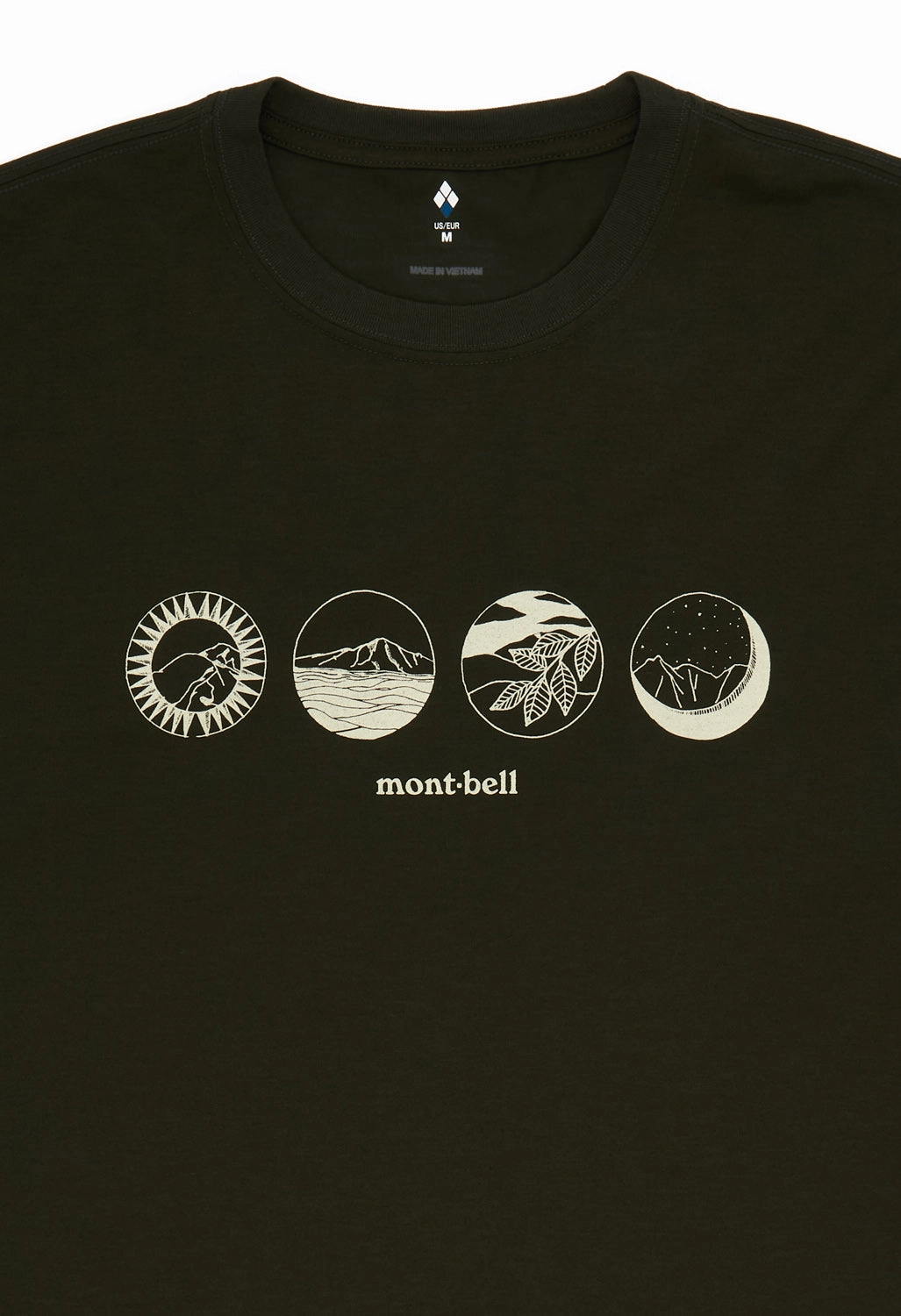 AllWeatherComfort Montbell Men's Wickron Mountain Scenes T-Shirt - Dark Green