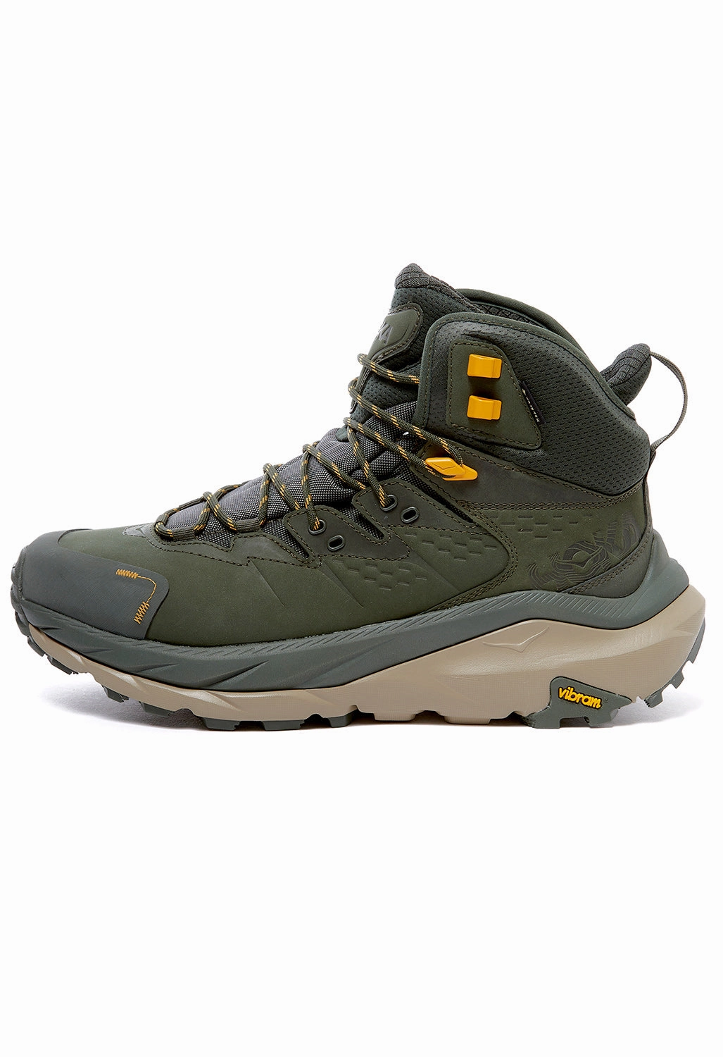 Block Heel Non Marking Sole Hoka Kaha 2 GORE-TEX Men's Boots - Duffel Bag/Radiant Yellow