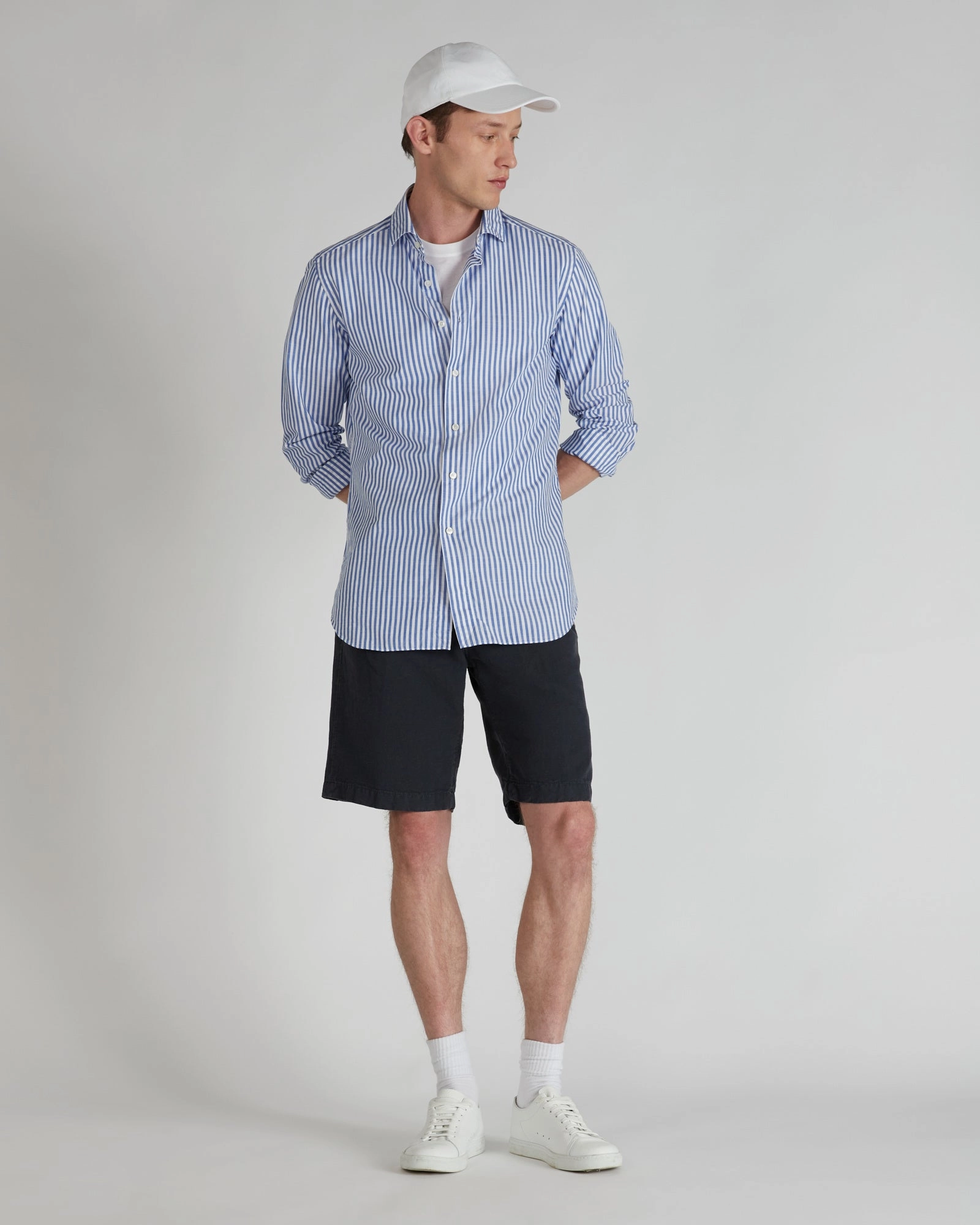 Regular-fit bermudas in organic cotton and linen Anti Pilling Finish