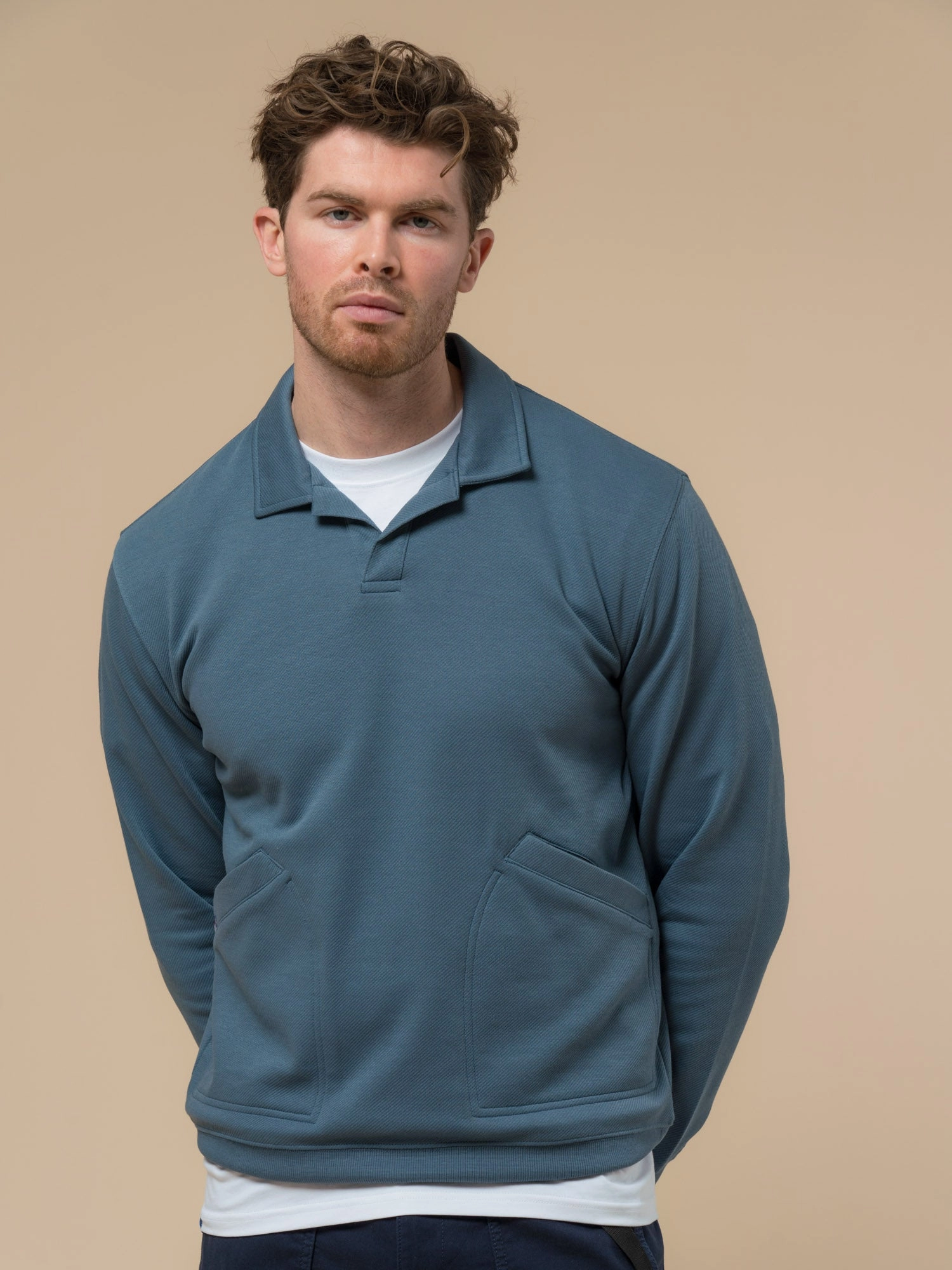 Penfield Mens Cahoon Rugby Shirt in Blue Fusion Linen Timeless Hoodie