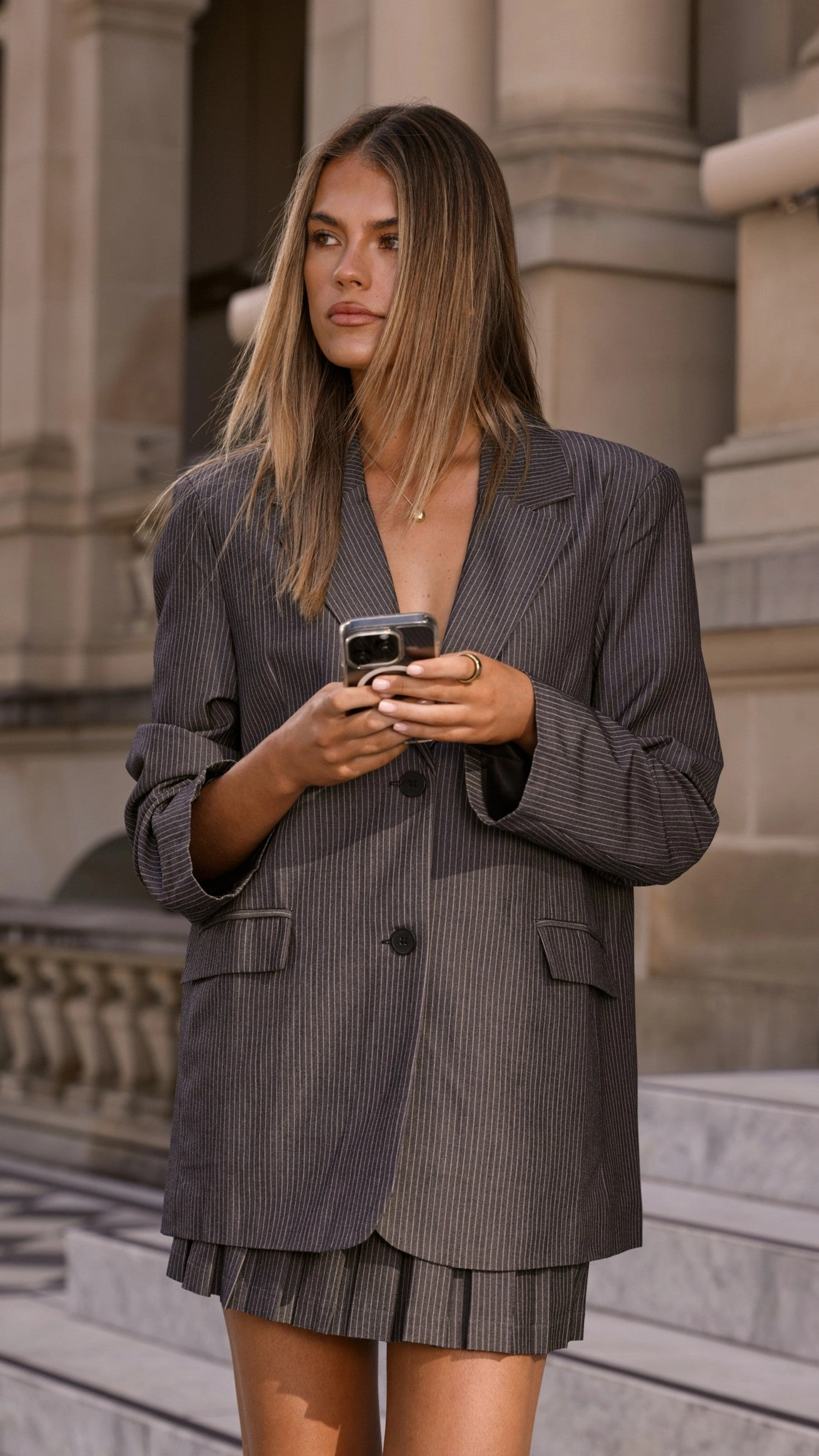 MVN - Newport Pinstripe Blazer - Dark Grey Adjustable Belt