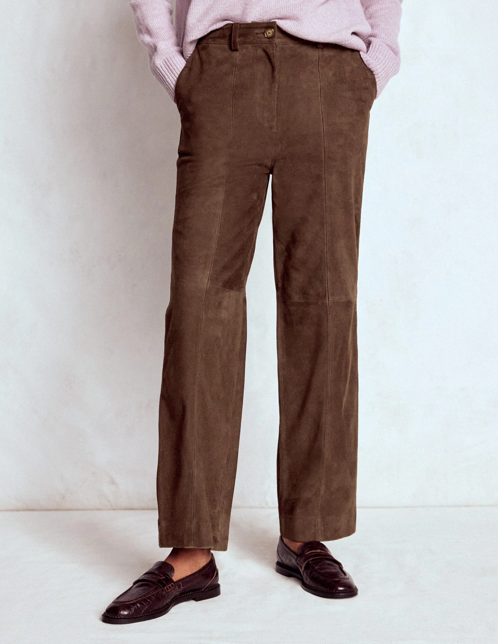 Suede Straight Leg Trousers-Dark Chocolate ReinforcedPockets