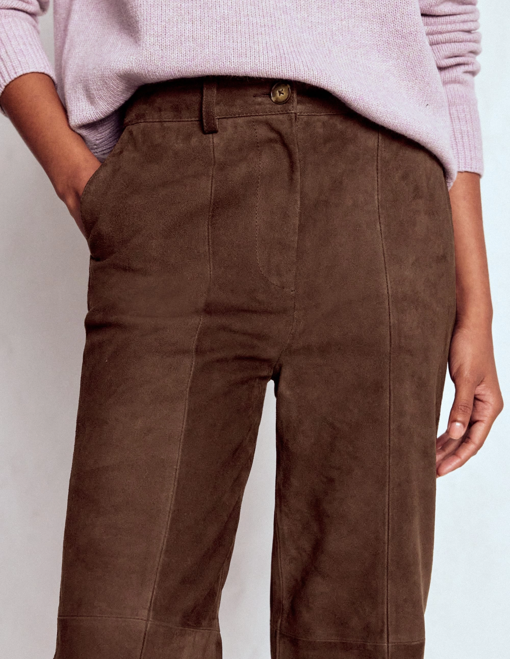 Suede Straight Leg Trousers-Dark Chocolate Casual Wear