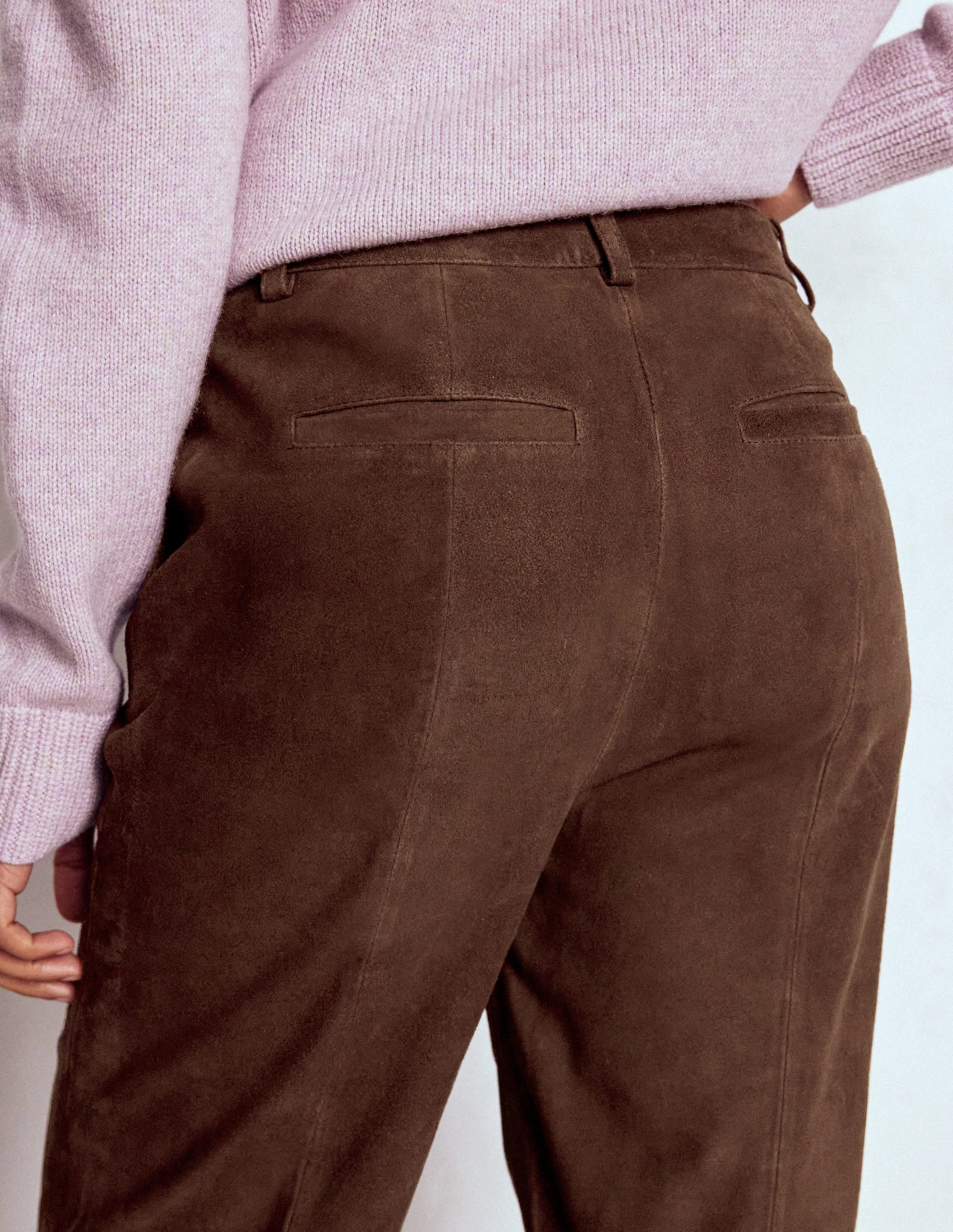 Water Resistant Finish Suede Straight Leg Trousers-Dark Chocolate
