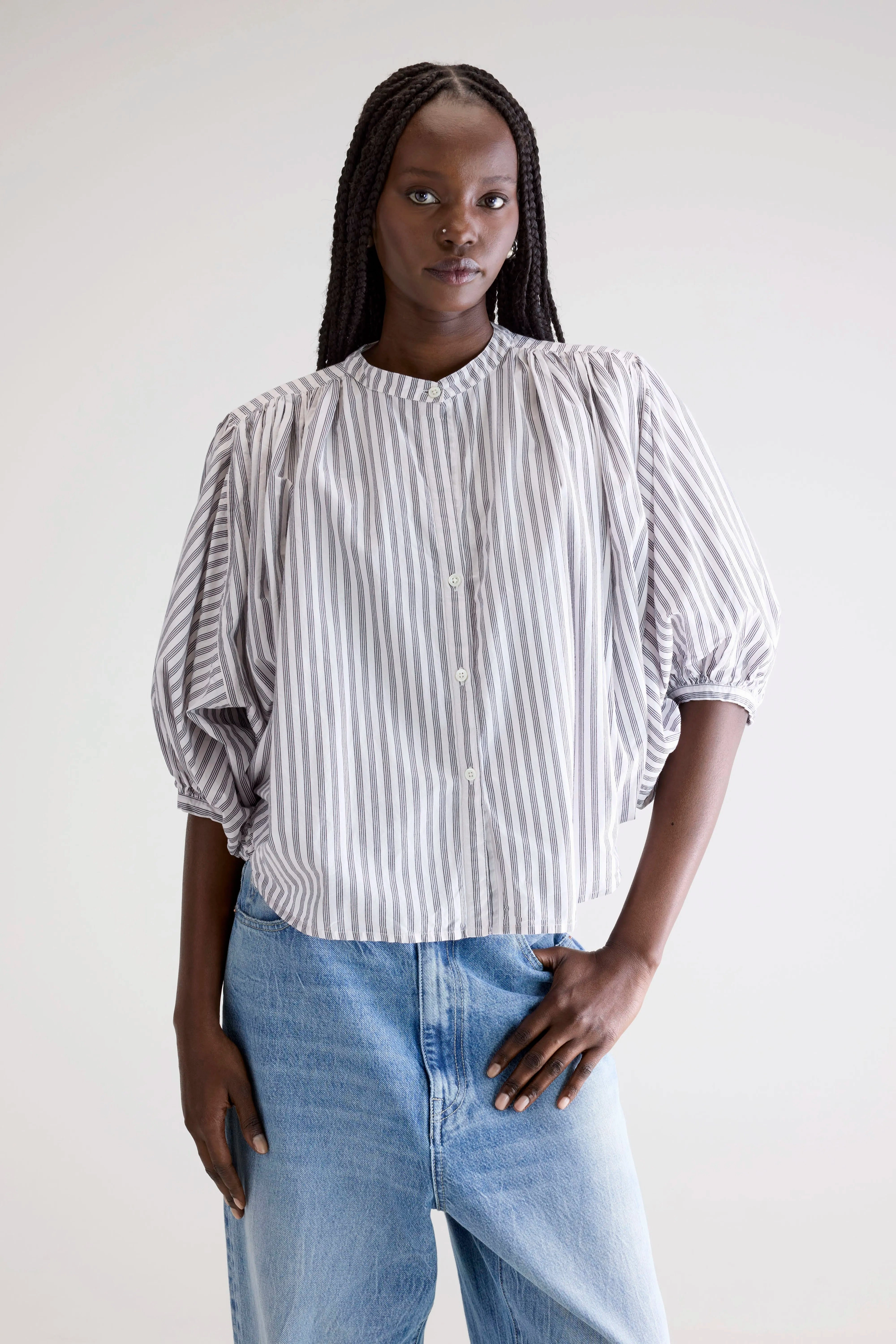 Durable Fabric Ink cropped blouse (252 / W / STRIPE A)