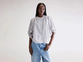 Handcrafted Detail Urban Style Ink cropped blouse (252 / W / STRIPE A)