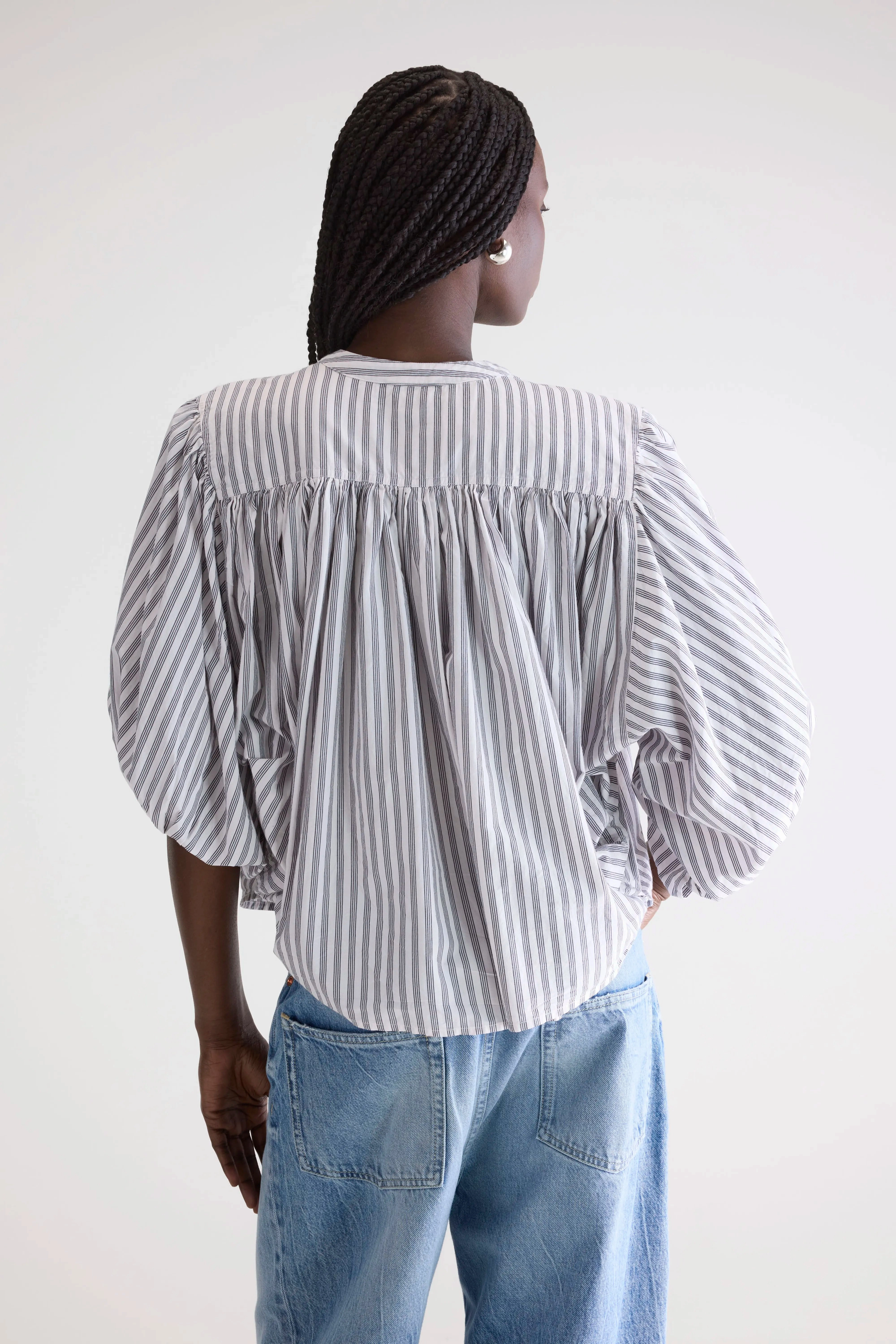 Ink cropped blouse (252 / W / STRIPE A) Geometric Print Polished Placket