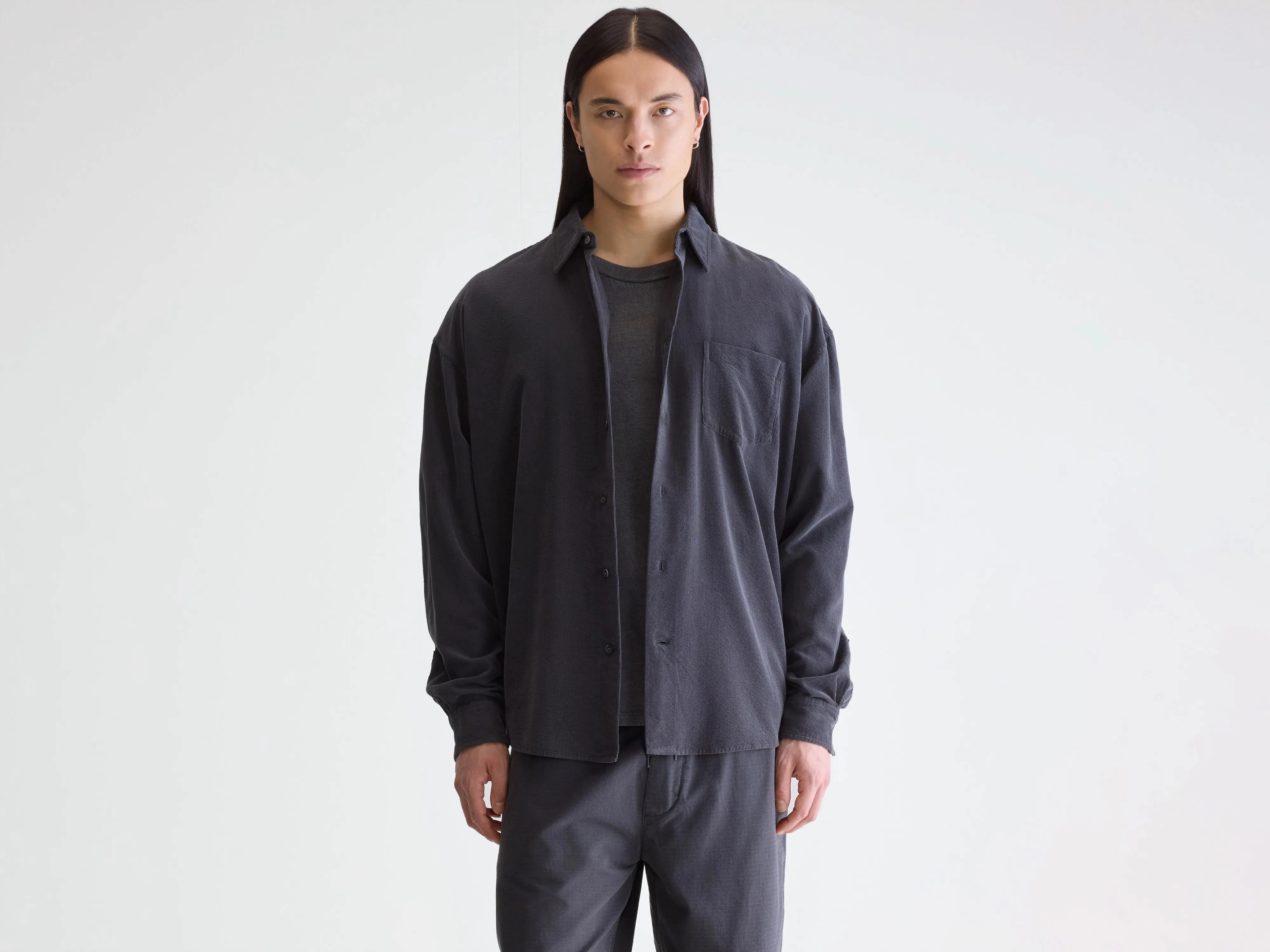 Jops relaxed shirt (252 / M / BLACK SAND) Stretchy Cloth Flexible Mobility